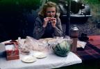 Fancy Picnic Time, Car, Automobile, Woman, Lady, table setting, Water Melon, Thermos bottle, 1940s