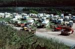 Trailers, Campsite, trucks, cars, River, October 1975, 1970s