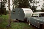 Dodge Car, aluminum trailer, campsite, 1950s