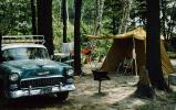 Chevrolet Bel Air, Tent, Woman, Forest, 1950s, RVCV02P11_14
