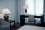 Bed, lamp, lights, curtain, desk, chair