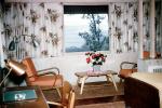 Drapes, Chair, Room, Guady, Window, Flowers, Lamp, 1960s