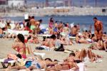 Sun Worshippers, Sand, Beach, Ocean, Barcelona, Spain, RVLV03P03_10