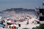 Del Mar, Lifeguard House, Crowded Beach, Umbrellas, Parasol, Sand, Shoreline, RVLV05P01_17
