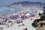 Sun Worshippers, Crowded Beach, Waves, Pacific Ocean, summer, Sand, Shoreline, Umbrellas, Parasol, Del Mar, RVLV05P03_08