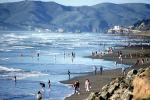Crowded Beach, Sand, Waves, Pacific Ocean, Marin Headlands