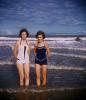 Girls, Beach, Ocean, Waves, Vintage, smiles, smiling, 1950s, RVLV05P10_12