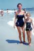 Mother, Daughter, Beach, Ocean, Long Island, 1940s