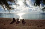 Empty Chairs, bucolic, beach, sand sun, ocean, water, palm trees, peaceful, Aitutaki, Cook Islands, peaceful, RVLV06P14_03