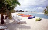 beach, sand sun, ocean, water, palm trees, lounge chairs, Aitutaki, Cook Islands, RVLV06P14_04