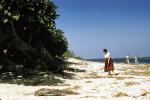 Beach, Tree, Sand, Woman, Dress, Ocean, Veracruz, Mexico, 1950s, RVLV07P01_17