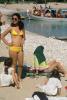 Beach, sand, woman, bikini, boat, lake, water, towels, Corfu Island, Greece, 1960s, RVLV07P02_17B