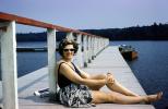 Pier, dock, woman, boats, lake, 1961, 1960s, RVLV07P05_14