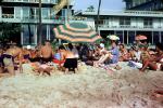 Waikiki Beach, Parasol, umbrella, crouds, 1955, 1950s