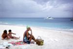 Women, boat, shoreline, sand, beach, Cayman Islands, 1966, 1960s, RVLV07P15_08