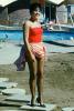 Woman, Strapless, Fishnet Stockings, Miniskirt, High Heels, Smiles, Pool, RVLV07P15_14B