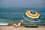 Woman, Umbrella, Parasol, Beach, Ocean, 1970s, RVLV08P02_04