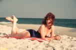 Feet, Legs, Beach, Lady, Woman, Lounging, Barefoot, Sun Tanning, Suntan, Ocean, 1970s