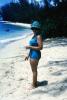Woman, Beach, Barefoot, Barefeet, Swimsuit, Hat, 1950s, RVLV08P04_01