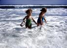 Girls, Beach, Water, Ocean, Pail, Sunny, smiles, 1950s