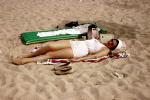 Beach, Sand, Napping, Purse, Radio, Sunburn, Suntan, Sunny, Woman, 1950s, RVLV08P13_09