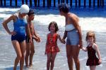 Girls, Woman, Beach, Waves, Bathingcap, Sand, Ocean, Women, Sunny, smiles, 1959, 1950s