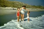 Beach, Sand, Ocean, Girl, Boy, Women, Sunny, Woman, Waves, 1950s, RVLV09P12_18