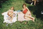 Woman, Girl, Towels, Sunny, Summer, Backyard, 1950s