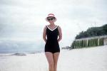 Woman on the Beach, hat, one-piece swimsuit, 1950s, RVLV10P05_11