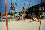 Girls on a Swing, Swingset, beach, 1950s, RVLV10P12_05