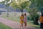 Two Girls on a Walk in the Park, Path, trees, lawn, RVLV10P15_16