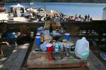 Picnic Table, Cans, Bottles, drinks, food, Tomales Bay, Marin County, California, RVPD01_013