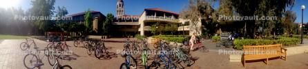 Parked Bicycles, Hoover Tower, Stanford University, buildings