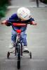 Helmets, training wheels, Boy on a Bike, sidewalk, SBYV03P02_14