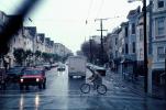 Rainy Road, Crosswalk, Cars, homes, houses, Bicyclist, riding, SBYV03P12_04