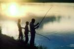 Fishermen, Boys, Lake, Water, Sunset, Clouds, SFIV01P02_11