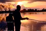 Fishermen, Boys, Lake, Water, Sunset, Clouds, SFIV01P02_15.2657
