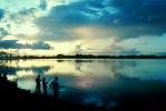 Fishermen, Boys, Lake, Water, Sunset, Clouds