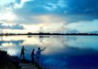 Fishermen, Boys, Lake, Water, Sunset, Clouds, SFIV01P03_03