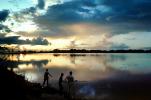 Fishermen, Boys, Lake, Water, Sunset, Clouds, Burkina Faso