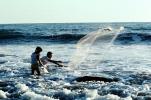 Man, Boy, Net Fishing, Ocean, Waves, El Salvador, SFIV01P09_10