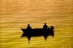 golden afternoon, Outboard motor boat, reservoir, Lake Almanor, Plumas County