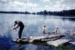 Grandpa Fishing with boys, fish, lake, bucolic, Michigan, 1958, 1950s