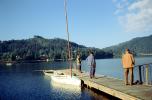 Lake, Water, Mountains, forest, dock, boat, 1963, 1960s, SFIV02P12_08