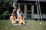 Boys, Fish catch, backyard, brothers, Cape Cod, Massachusetts, 1950s