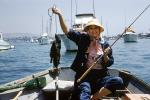 rowboat, lady, fish, bay, Fish Catch, smiles, harbor, 1961, 1960s, SFIV02P15_02