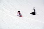 girl slides down a mountain, snow, ice, cold, SKFV01P03_12