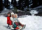 Children on a Sled, funny, cute, Winter, Snow, 1960s