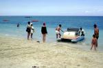 Pontoon Boat, beach, ocean, bathing suits, Cayman Islands, may 1966, 1960s, SRKV02P03_08