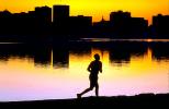 sunset, water, runner, man, male, reflection, buildings, Lake Merritt, SRSV04P02_04B